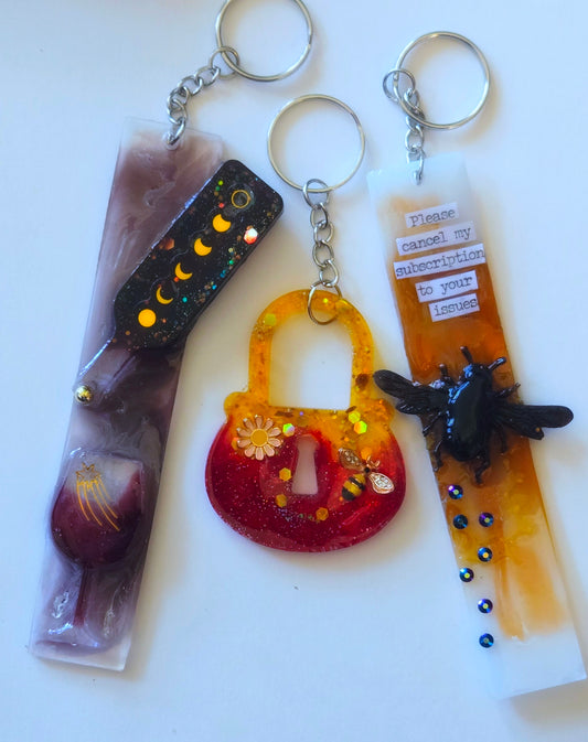 Tagged Keychains Wine and Bees